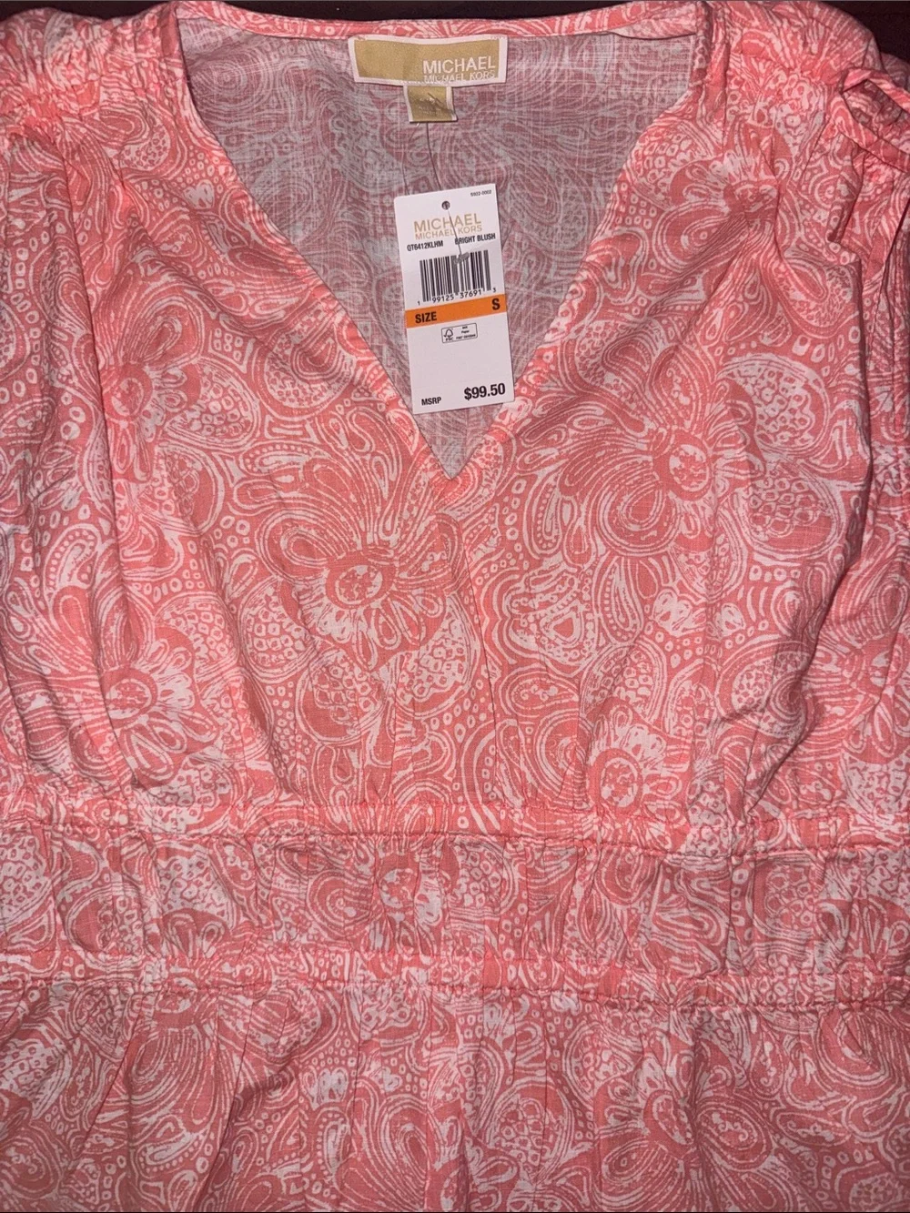 Michael Kors Coral Pink Paisley V-Neck Peplum Top